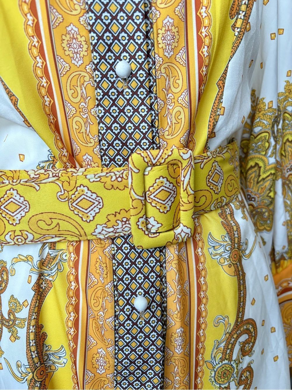 White and Yellow Printed Maxi Shirt Dress with Matching Belt Size 6 - Picture 6 of 16